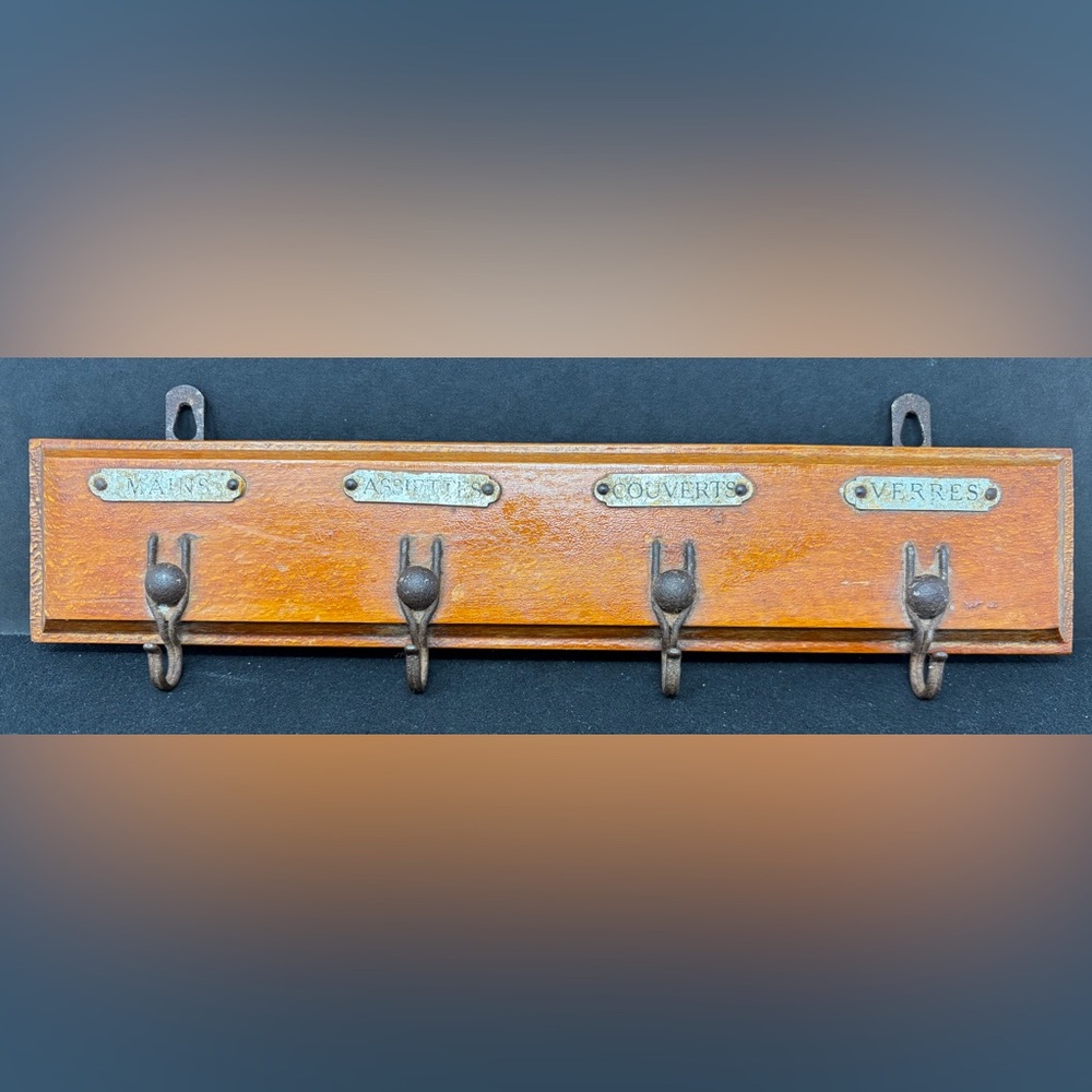Vintage French Wooden Wall Rack with Hooks | Farmhouse Kitchen | Brocante Décor